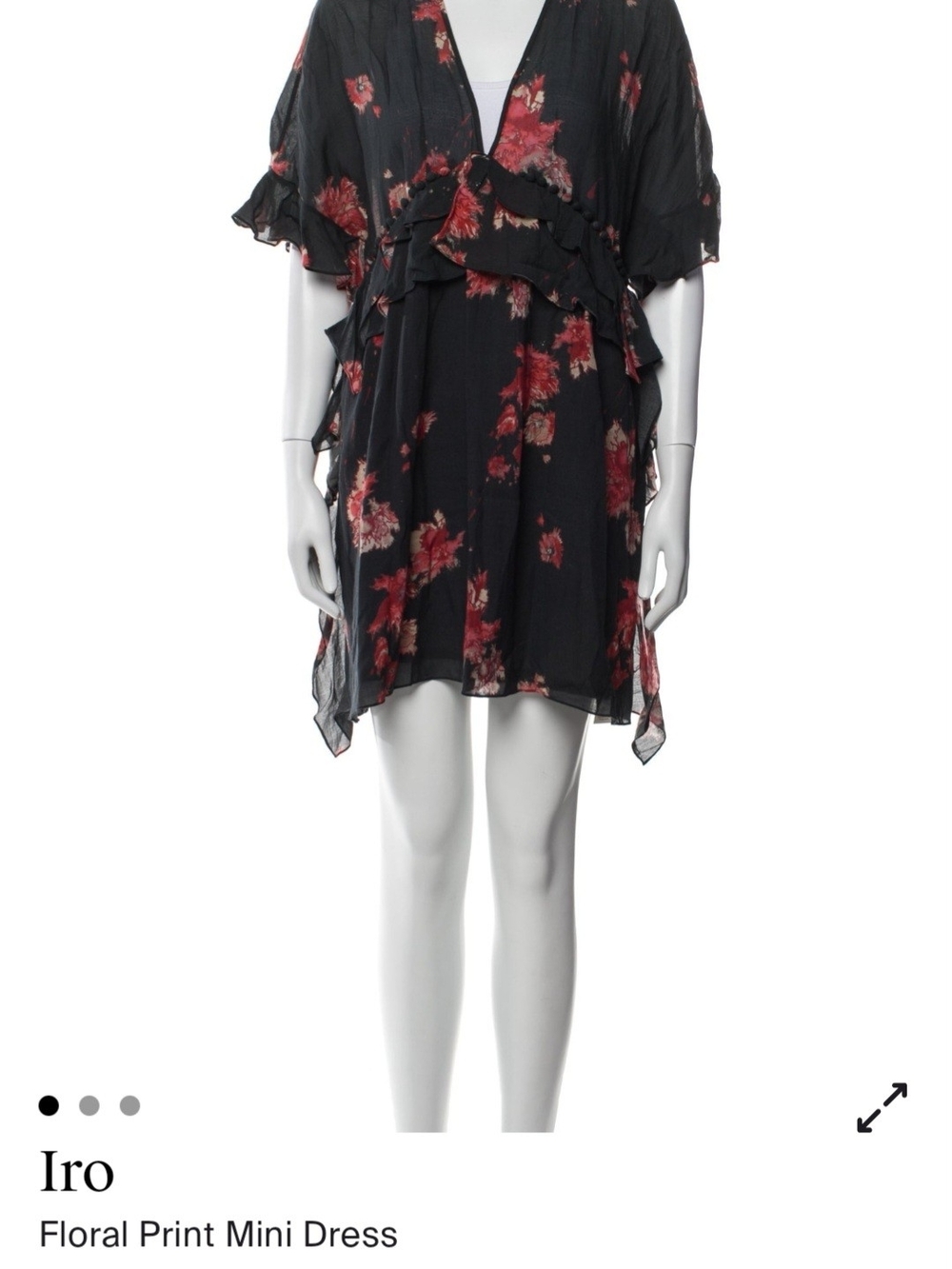 IRO Black Mini Dress with Red Floral Print